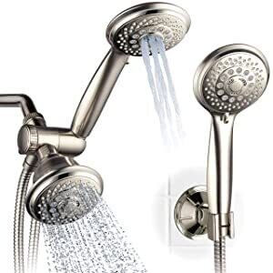 Aqua Spa 6-in-1 High-Pressure Shower Head/Handheld Showerhead Combo with Two OVERHEAD and LOW-REACH Wall Brackets, 3-way Water Diverter &amp; Stainless Hose/BRUSHED NICKEL FINISH/by Hotel S