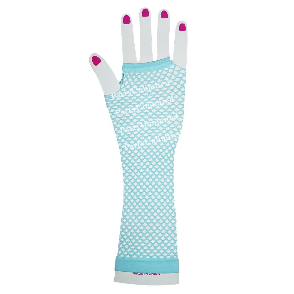 Long fishnet glove light blue