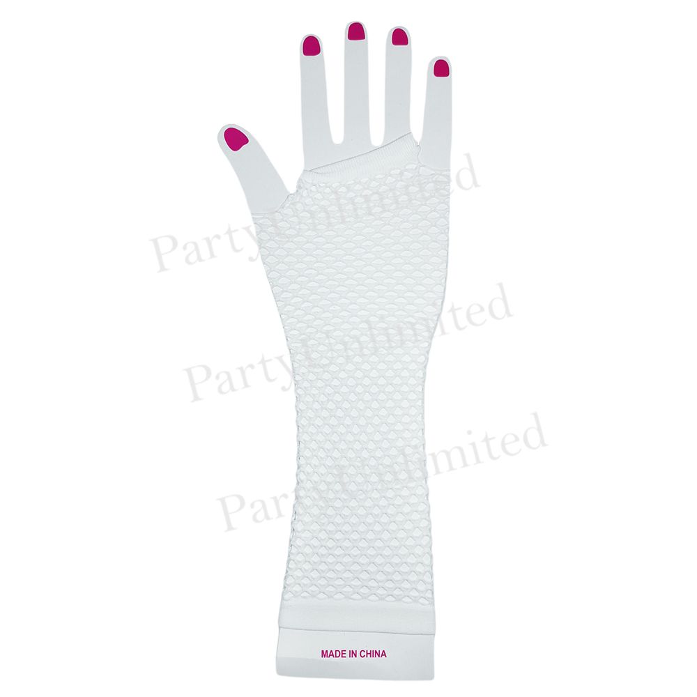 Long fishnet gloves white