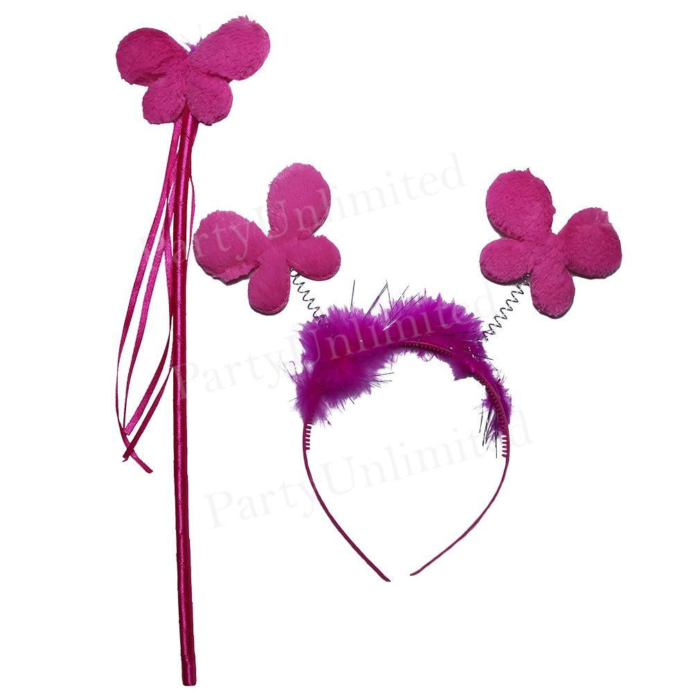 Butterfly headband and wand set cerise pink