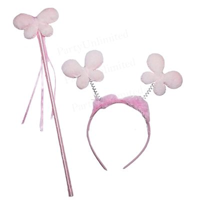 Butterfly headband and wand set pink