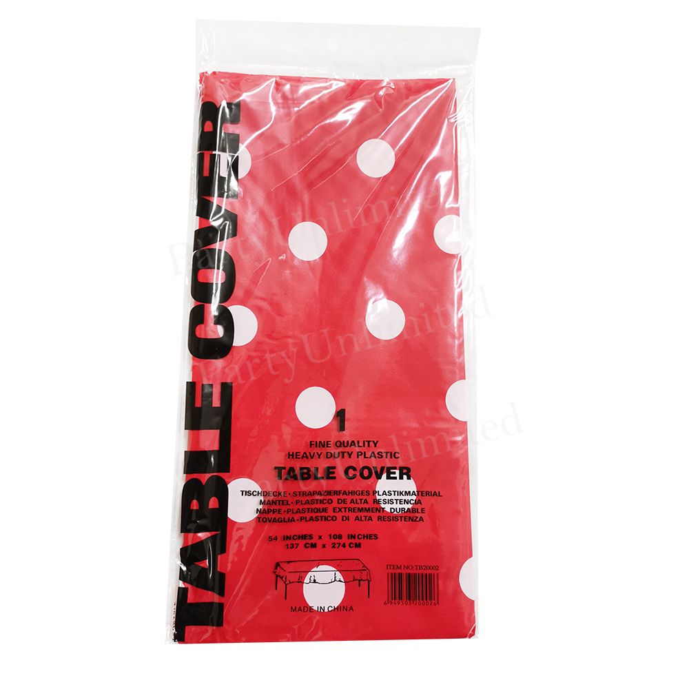 Table Cover plastic rectangle dotted 137x274cm Red