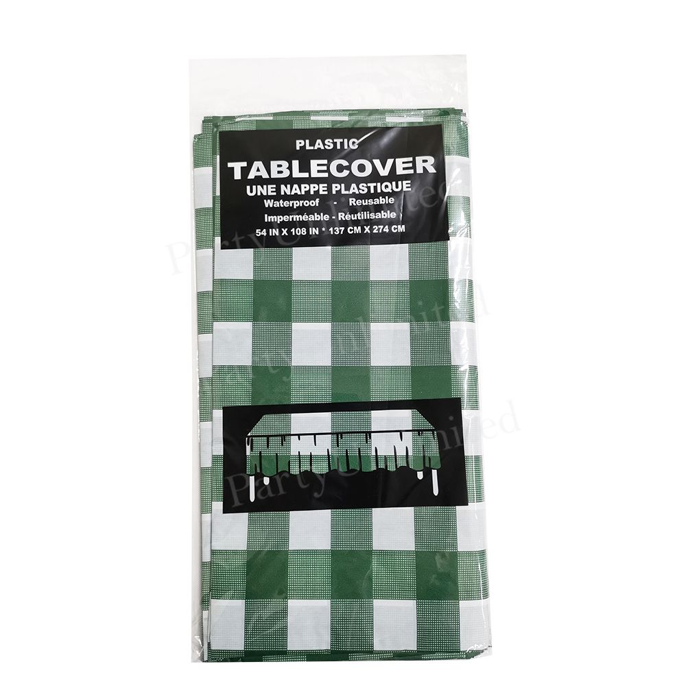 Table Cover plastic rectangle Checkered 137x274cm Dark Green/White