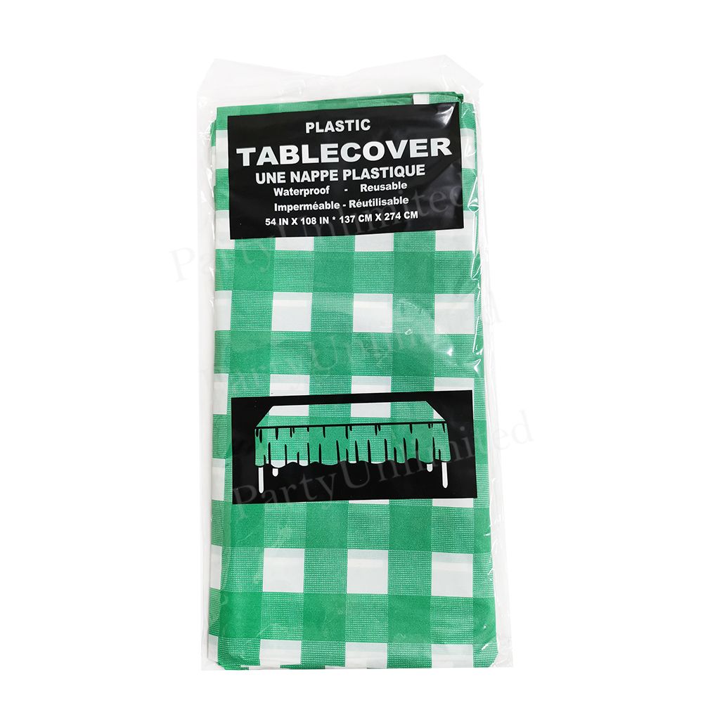 Table Cover plastic rectangle Checkered 137x274cm Green/White