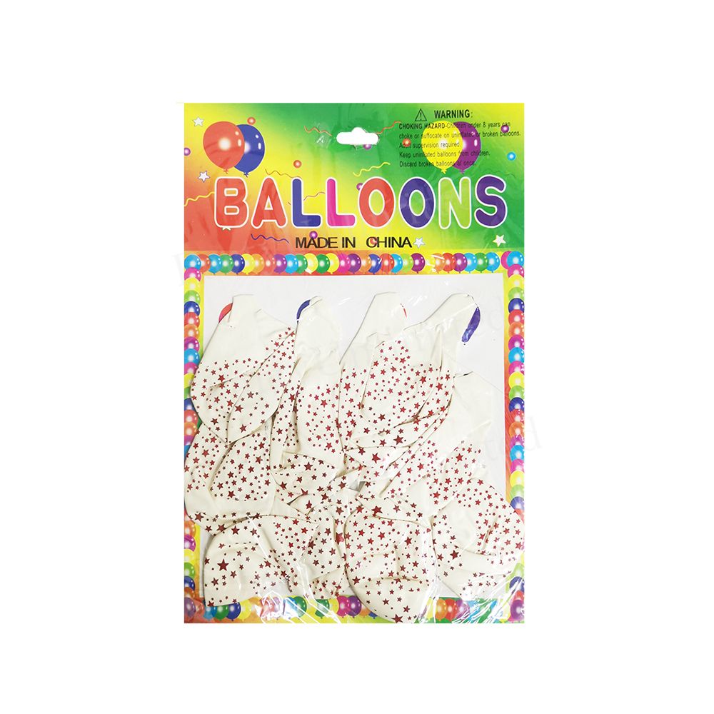 Balloon 12pc White with red stars