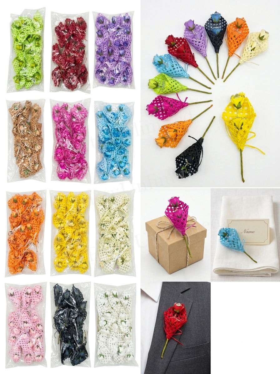 Paper Flower Straw Cone Boutonniere 12pc