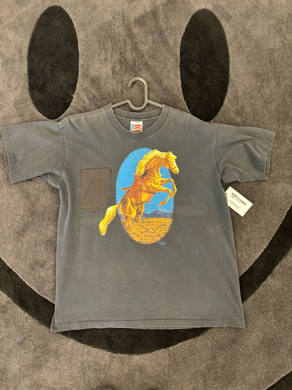 Horse Pocket Tee Black Size XL VINTAGE