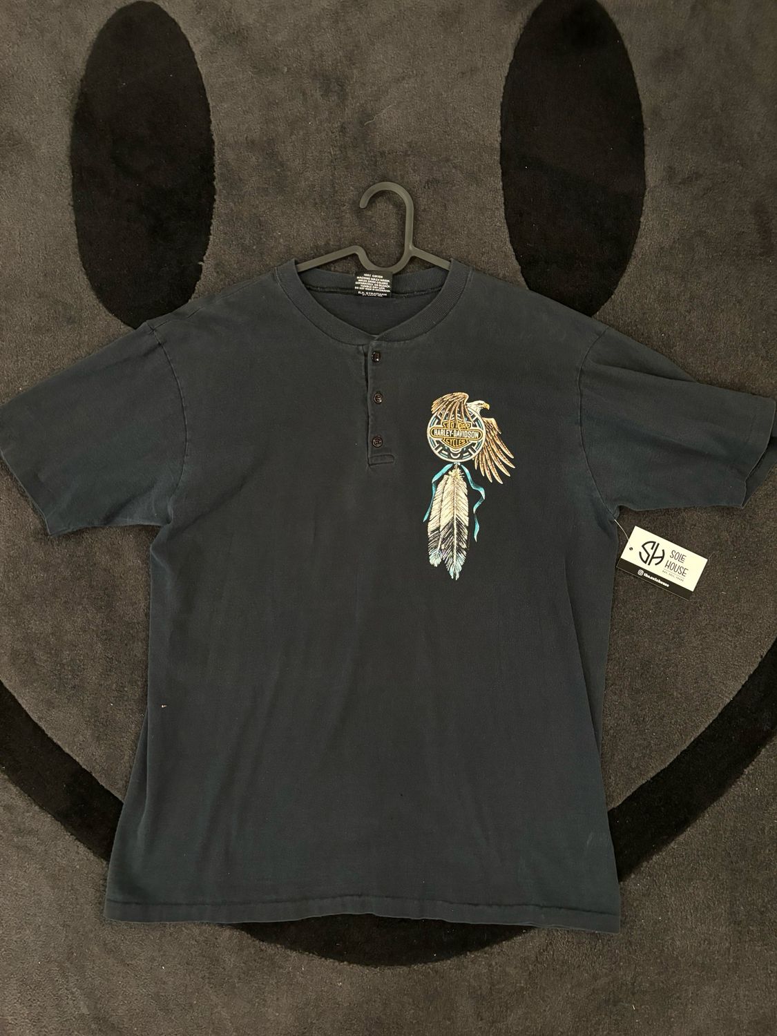 Harley Davidson Motor City Button Tee Black Size XL VINTAGE