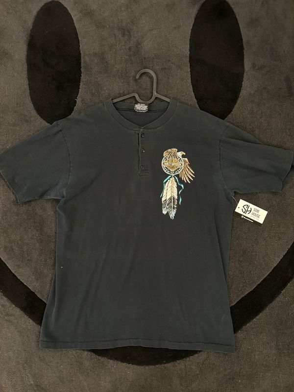 Harley Davidson Motor City Button Tee Black Size XL VINTAGE