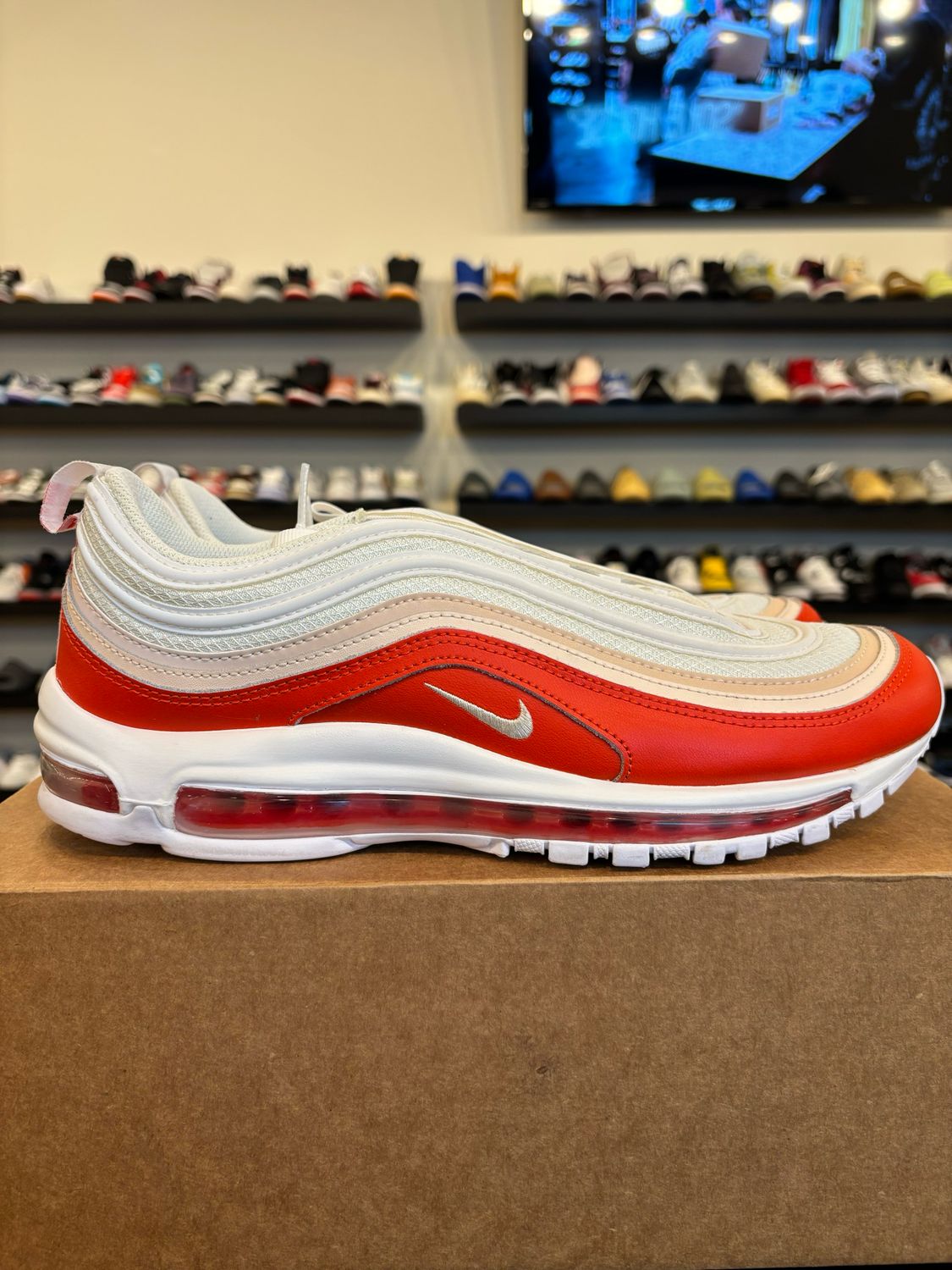 Nike Air Max 97 White Red Size 11 Pre-Owned (No Box)