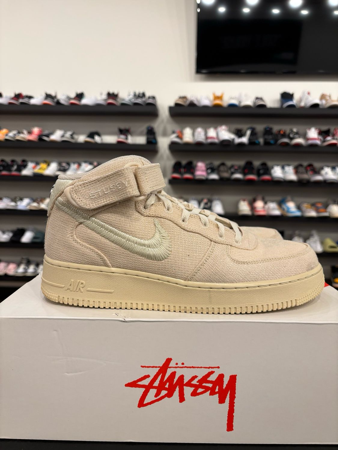 Nike Air Force 1 Mid Stussy Fossil Size 10 Pre-Owned