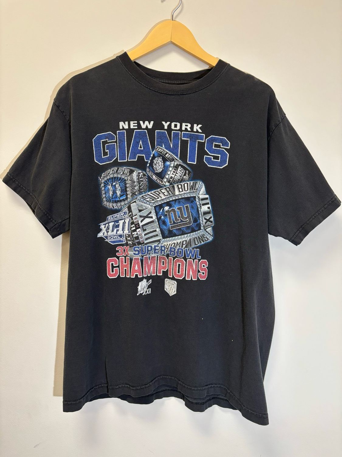 New York Giants 3X Reebok Tee Black Size Large VINTAGE