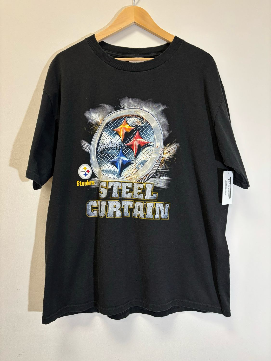 Steelers Steel Curtain Tee Black Size Large VINTAGE