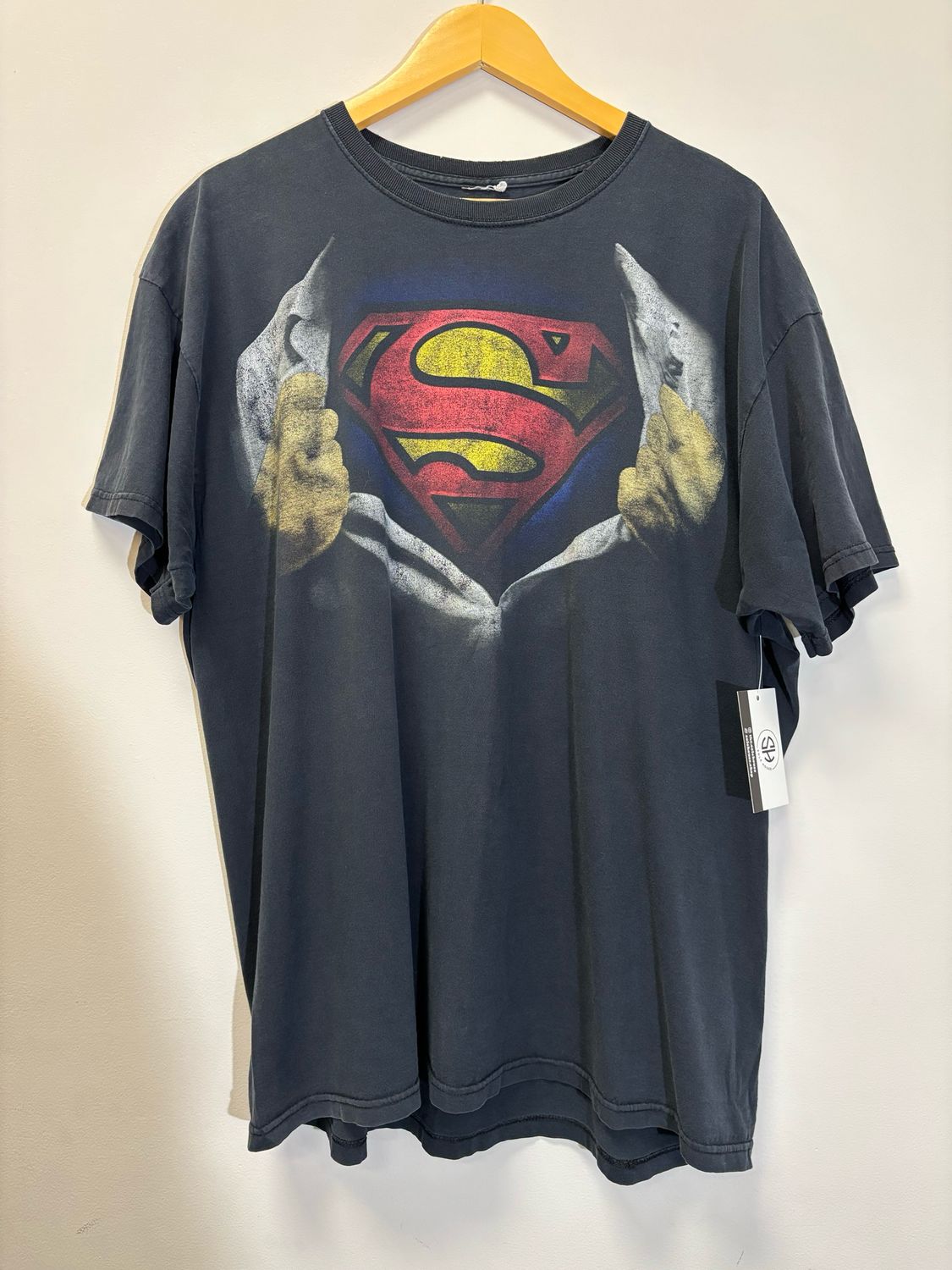Superman Chest Logo Tee Black Size XL VINTAGE