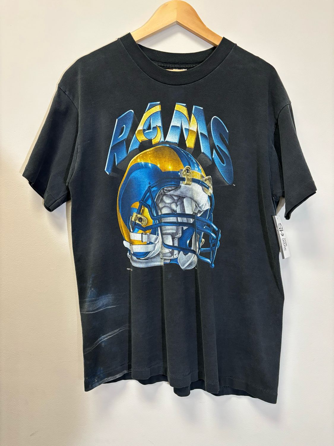 Los Angeles Rams Salem Helmet Tee Black Size Large VINTAGE