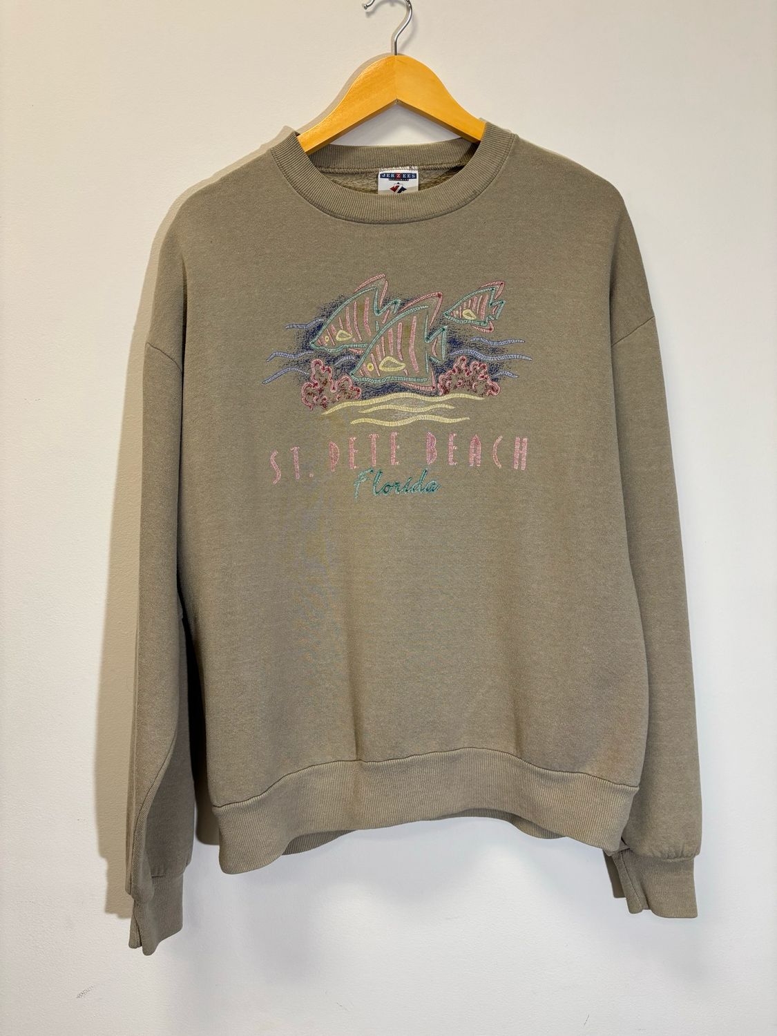 St. Pete Beach Crewneck Tan Size Large VINTAGE