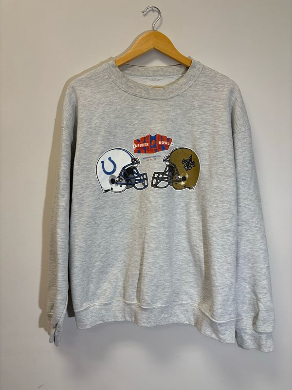 Superbowl Colts Saints Crewneck Grey Size Large VINTAGE