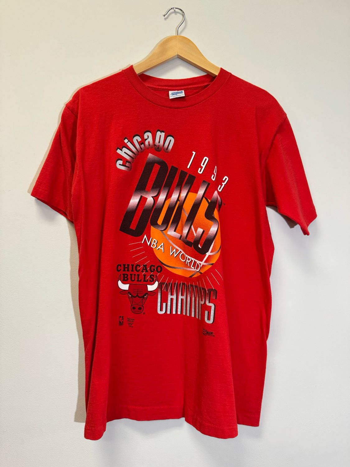 Chicago Bulls 1993 Champ Salem Tee Red Size Large VINTAGE