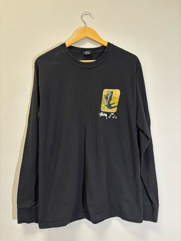 Stussy MOAI Long Sleeve Tee Black Size Medium Pre-Owned