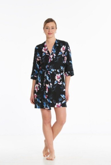 8437 L/XL Black Floral Robe