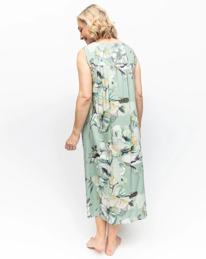 1909 Sage Floral Long Nightdress