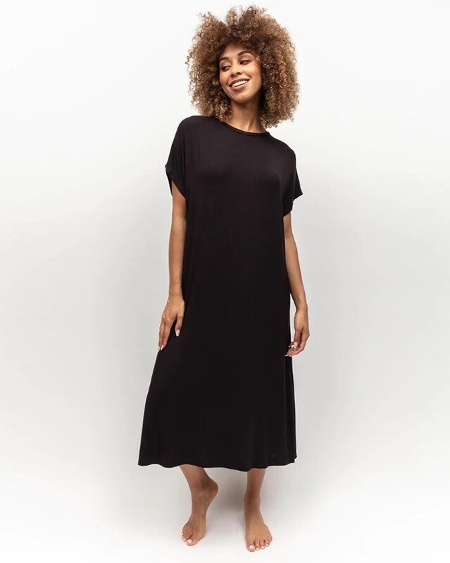 0289 Blake Black Jersey Cap Sleeve Long Nightdress
