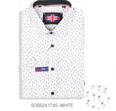 SOSS241745 White Palm Cotton Stretch Dress Shirt
