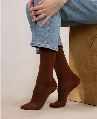 6700 Women&#39;s Roll Top Wool Socks Brown