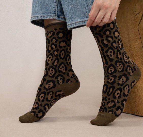 6448 Fine Wool Leopard Print Socks
