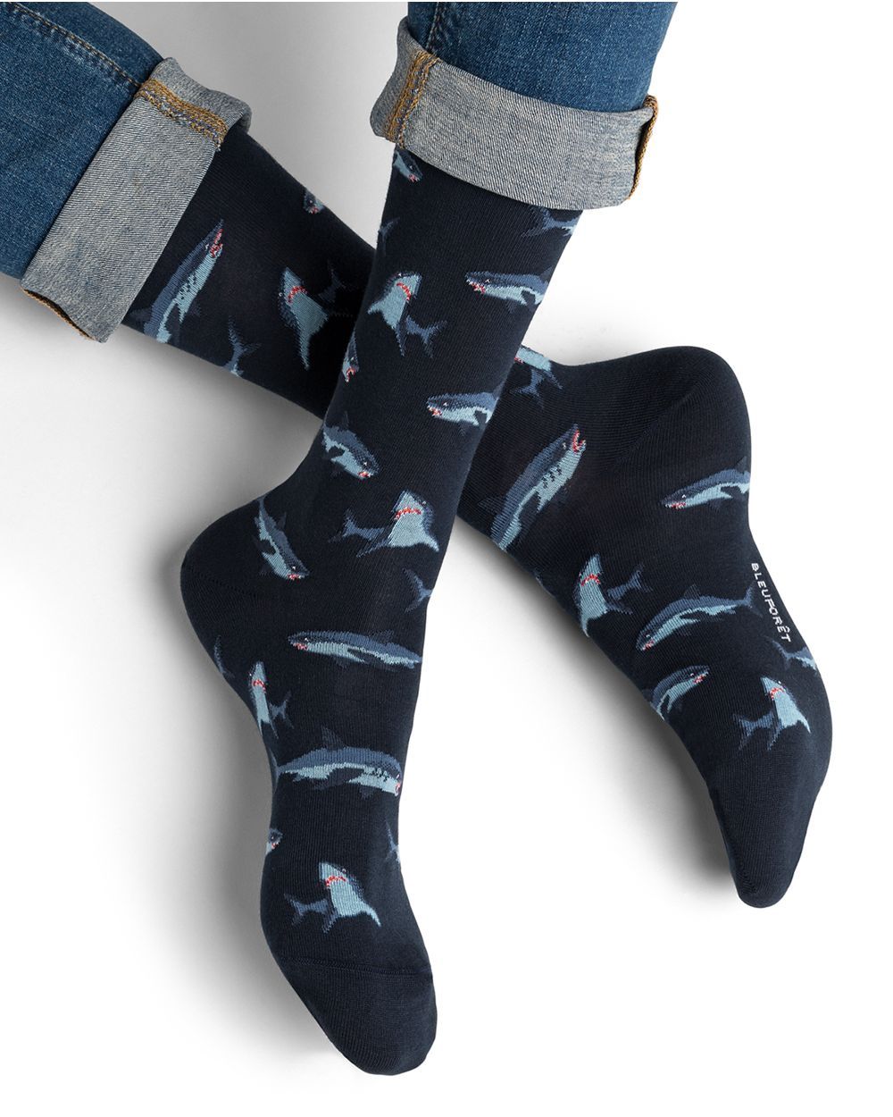 2353 Mens Shark Pattern Socks, Colour: G9Z Marine, Size: 5/8 1/2
