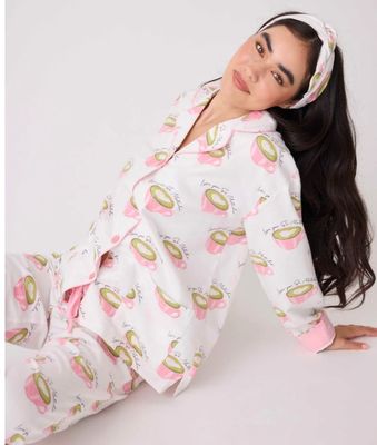 RPFLPJ White Liene Love &#39;U&#39; So Matcha Cozy Flannel PJ Set