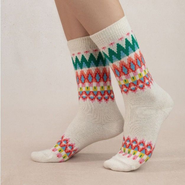 6489 Cashmere jacquard socks Ecru (Raw)