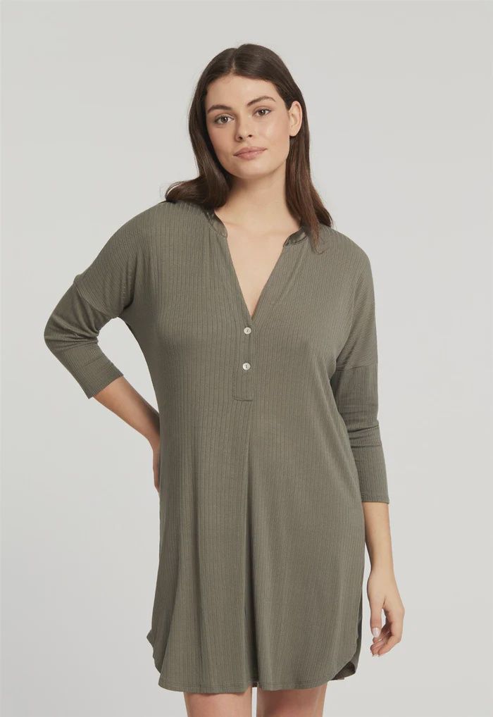 6004 Dolman 3/4 Sleeve Nightshirt, Colour: Dusty Olive, Size: S