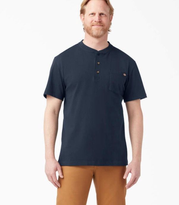 WS451DN Navy Heavyweight Short Sleeve Henley T-Shirt, Size: M