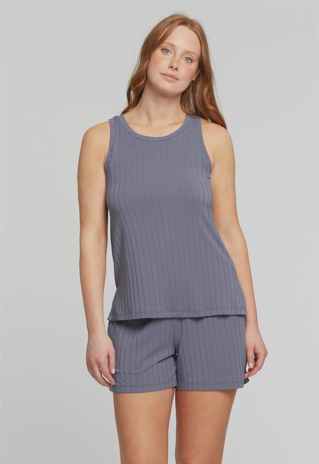 6130 Ribbed Tank &amp; Short Set, Colour: French Grey, Size: S