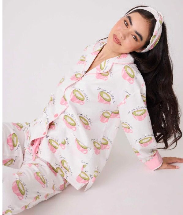 RPFLPJ White Liene Love &#39;U&#39; So Matcha Cozy Flannel PJ Set, Size: S