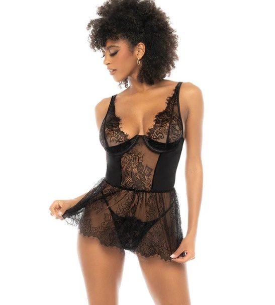 7549 Raven Babydoll Black Leather Set