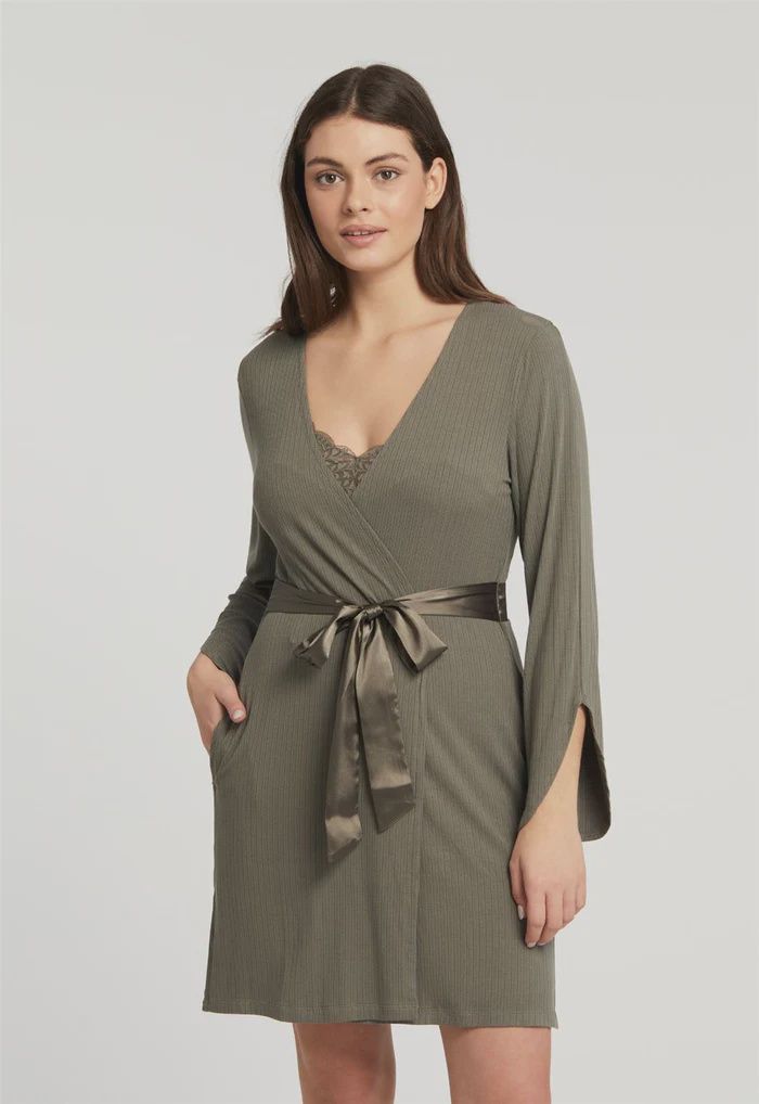 6312 Whisper Pointelle Robe, Colour: Dusty Olive, Size: S/M