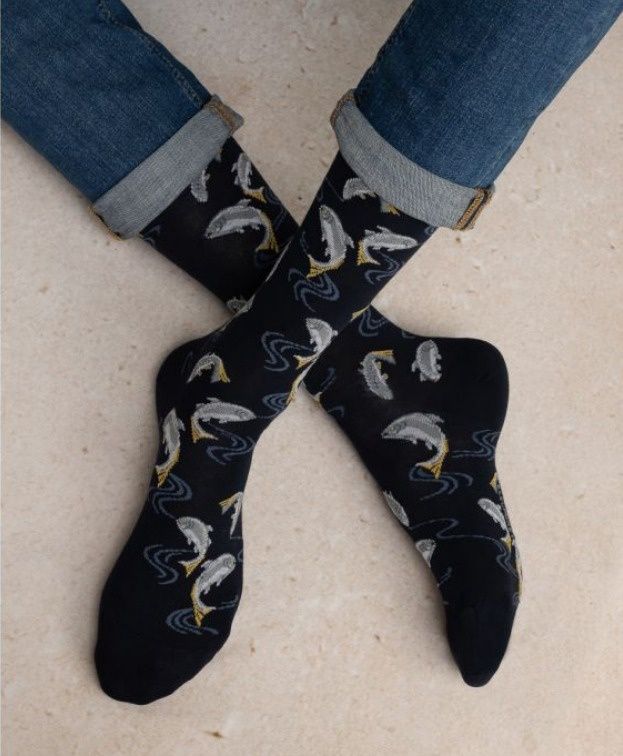 7051 Men's Cotton Fish Socks Navy blue