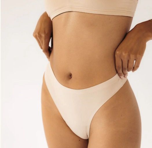 Mineral Undies - Seamless High Rise Thong, Colour: Beige, Size: XS