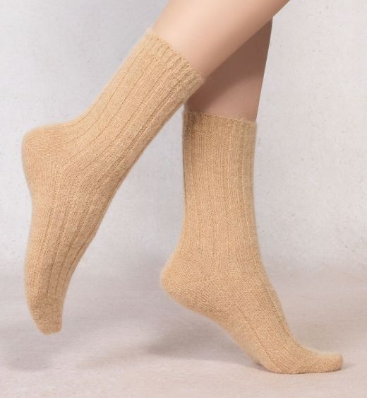 6570 Alpaca Wool Crew Sock, Colour: Camel