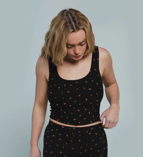 Mineral Undies- Sporty Crop Tank- Rose Collection, Colour: Midnight Rose, Size: S