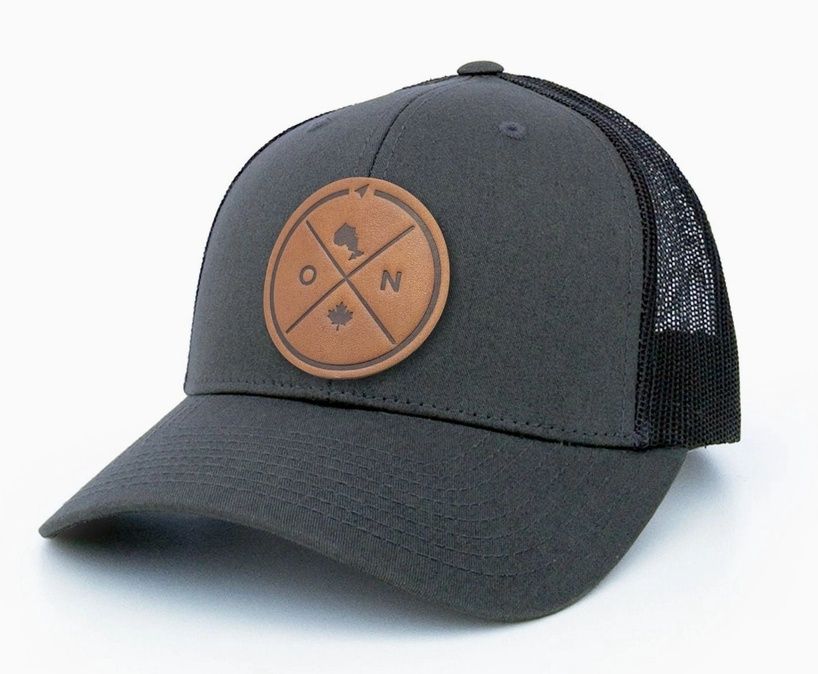 Ontario Compass Leather Patch Trucker Hat, Colour: Charcoal