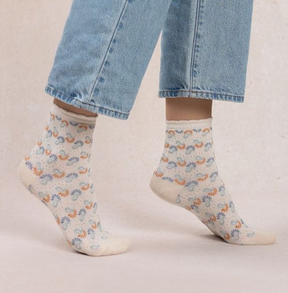 6603 Ecru cashmere all-over short socks, Colour: Ivory, Size: 5/7