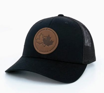 Canada Leather Patch Structured Trucker Hat, Maple Leaves, Colour: Black