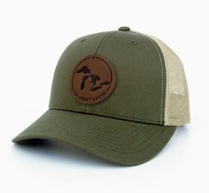 Great Lakes Leather Patch Trucker Hat, Snapback