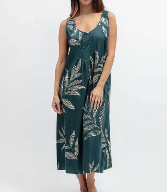 2442 Teal Leaf Nightdress, Size XS-XXL: L