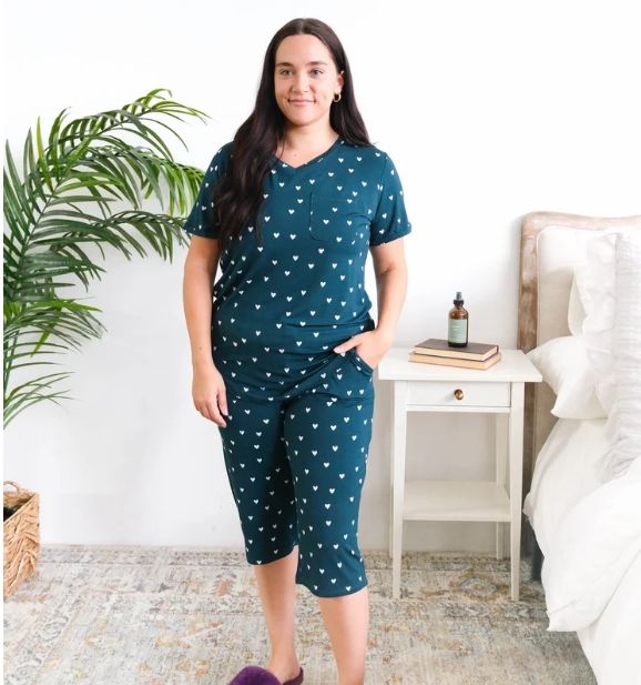 Rolled Sleeve Tee/Capri PJ Set Bamboo Sweetheart Slumber Teal