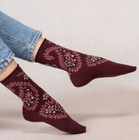 6622 Merino Wool Roll top Fine Flowers, Colour: Chianti, Size: 5/7
