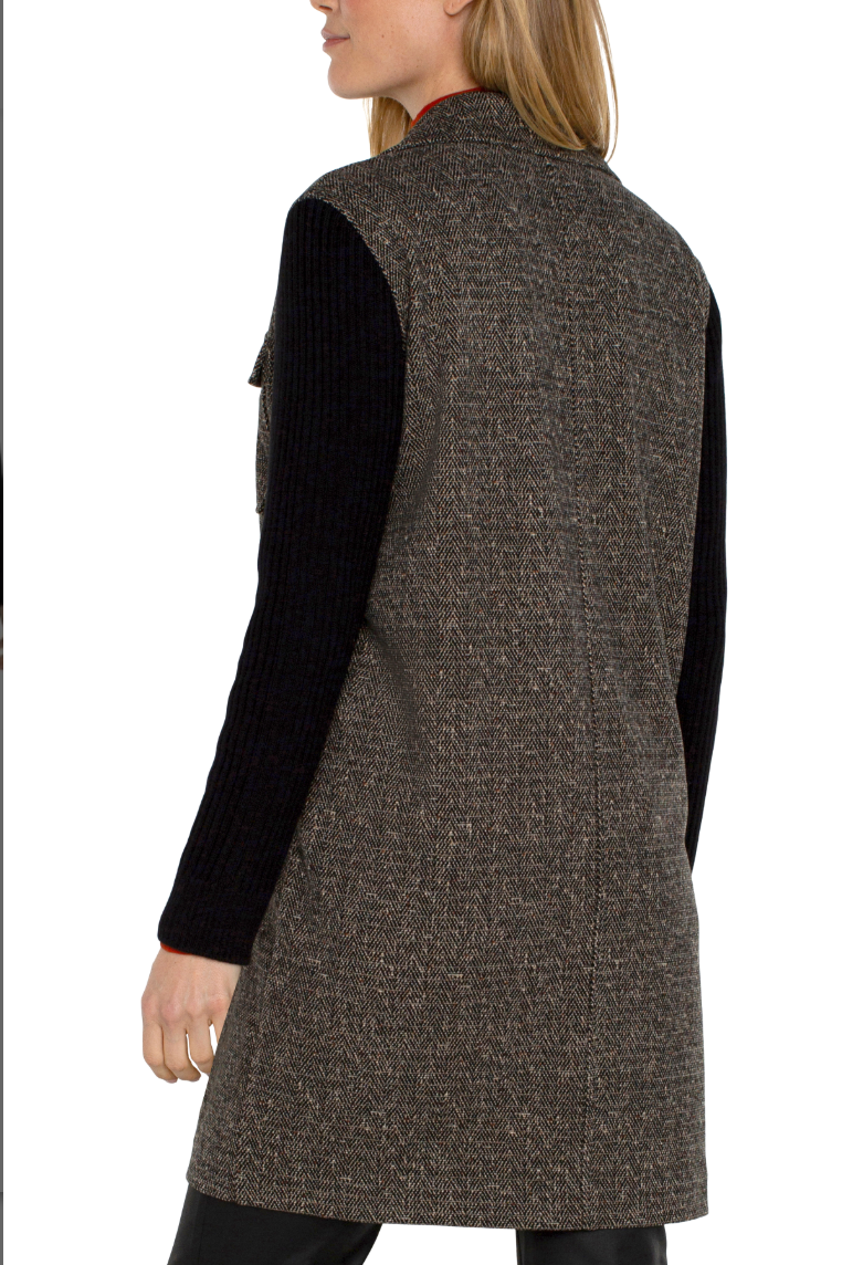 Liverpool: Blk/Tan Herringbone Coatigan Sweater